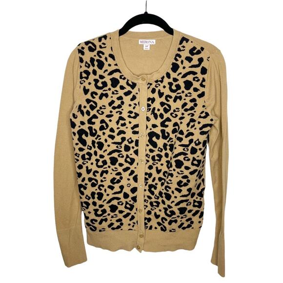 MERONA / leopard cheetah print button up cardigan sweater / S - Picture 1 of 5